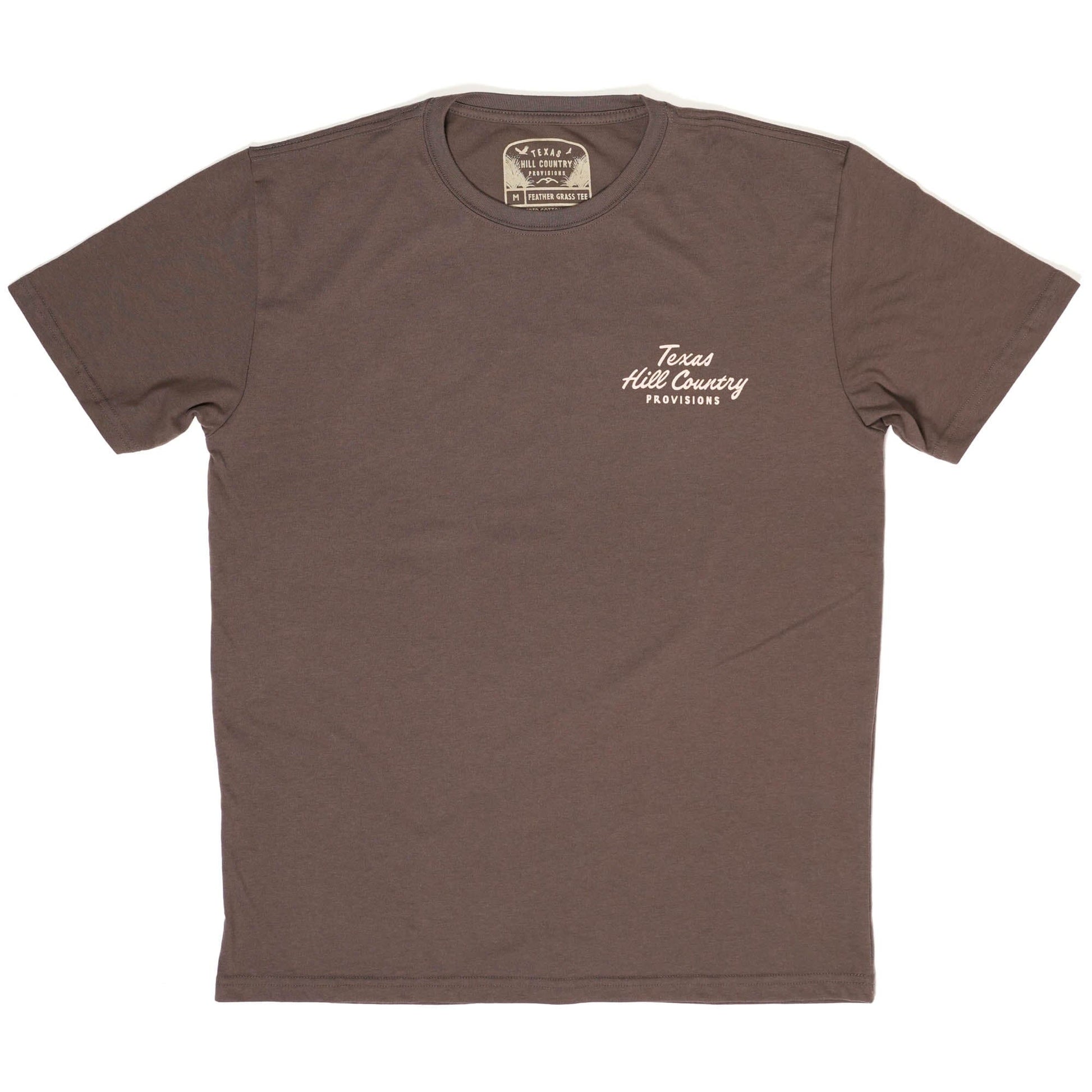 Makin' Hay Tee in brown with Texas Hill Country Provisions logo, wrinkle resistant cotton blend