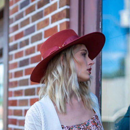 Mercedes Felt Rust wool wide brim hat with grosgrain band, personally curated Fredericksburg Texas