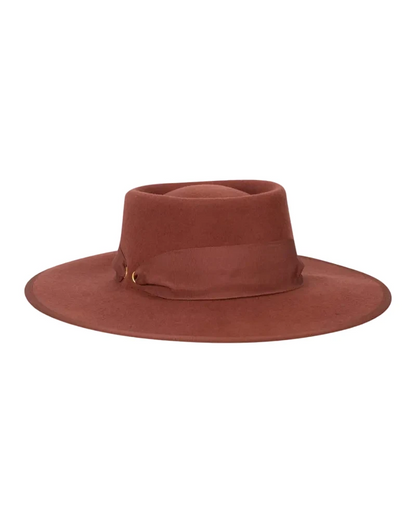 Mercedes Felt Rust wide brim wool felt hat with grosgrain band, personally curated Fredericksburg