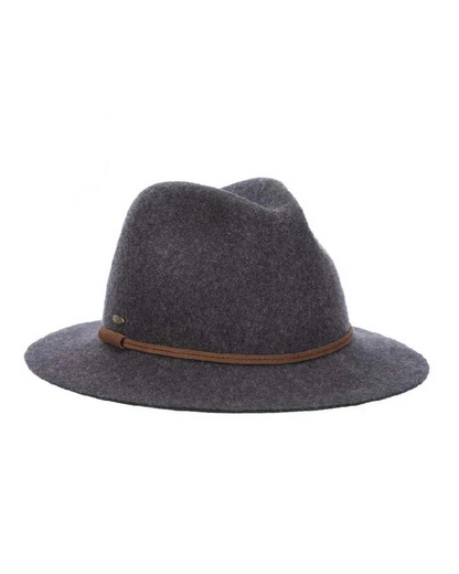 Mystery Hat Azure gray wool safari with raw edge brim and faux leather band, curated Fredericksburg TX