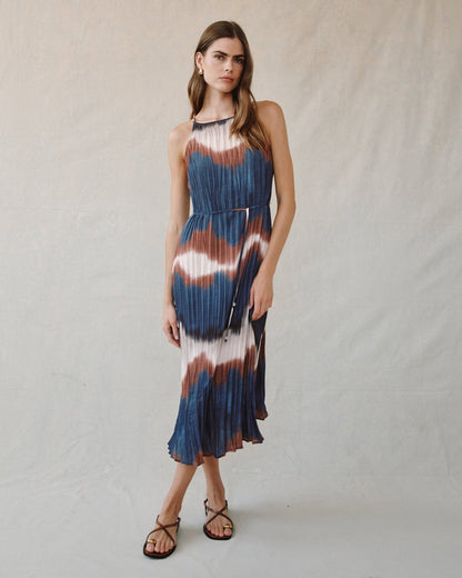 Pleated Midi Dress W/Side Slits