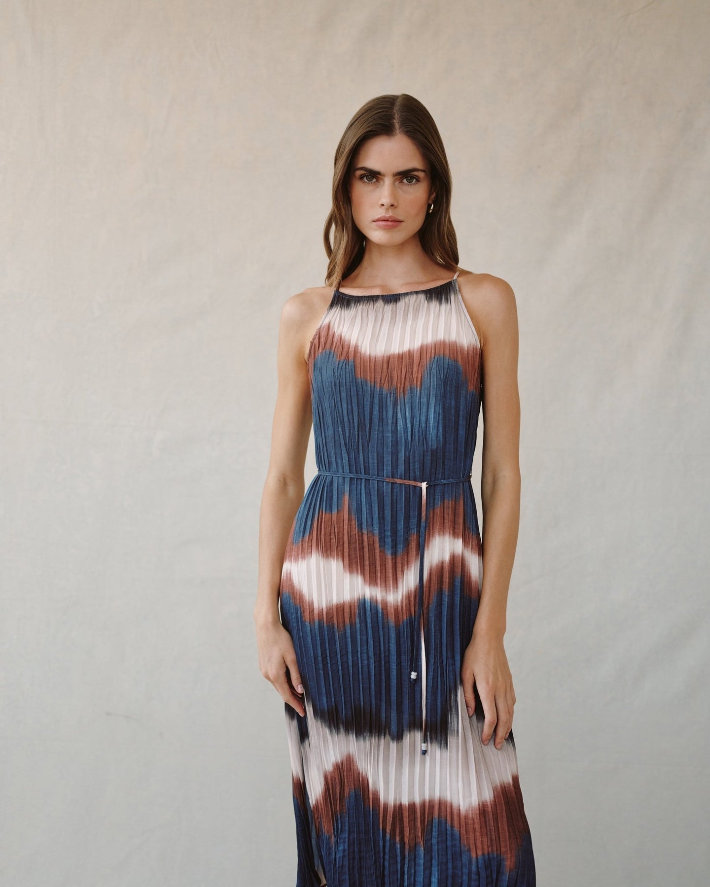 Pleated Midi Dress W/Side Slits