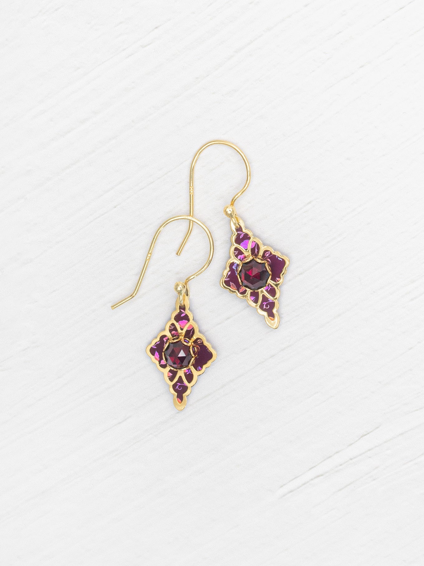 Esme Earrings - Garnet with floral pattern and gold filigree by HOLLY YASHI Women's Jewelry HCO