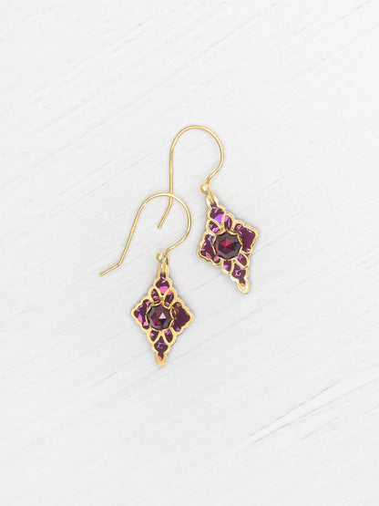 Esme Earrings - Garnet with floral pattern and gold filigree by HOLLY YASHI Women's Jewelry HCO