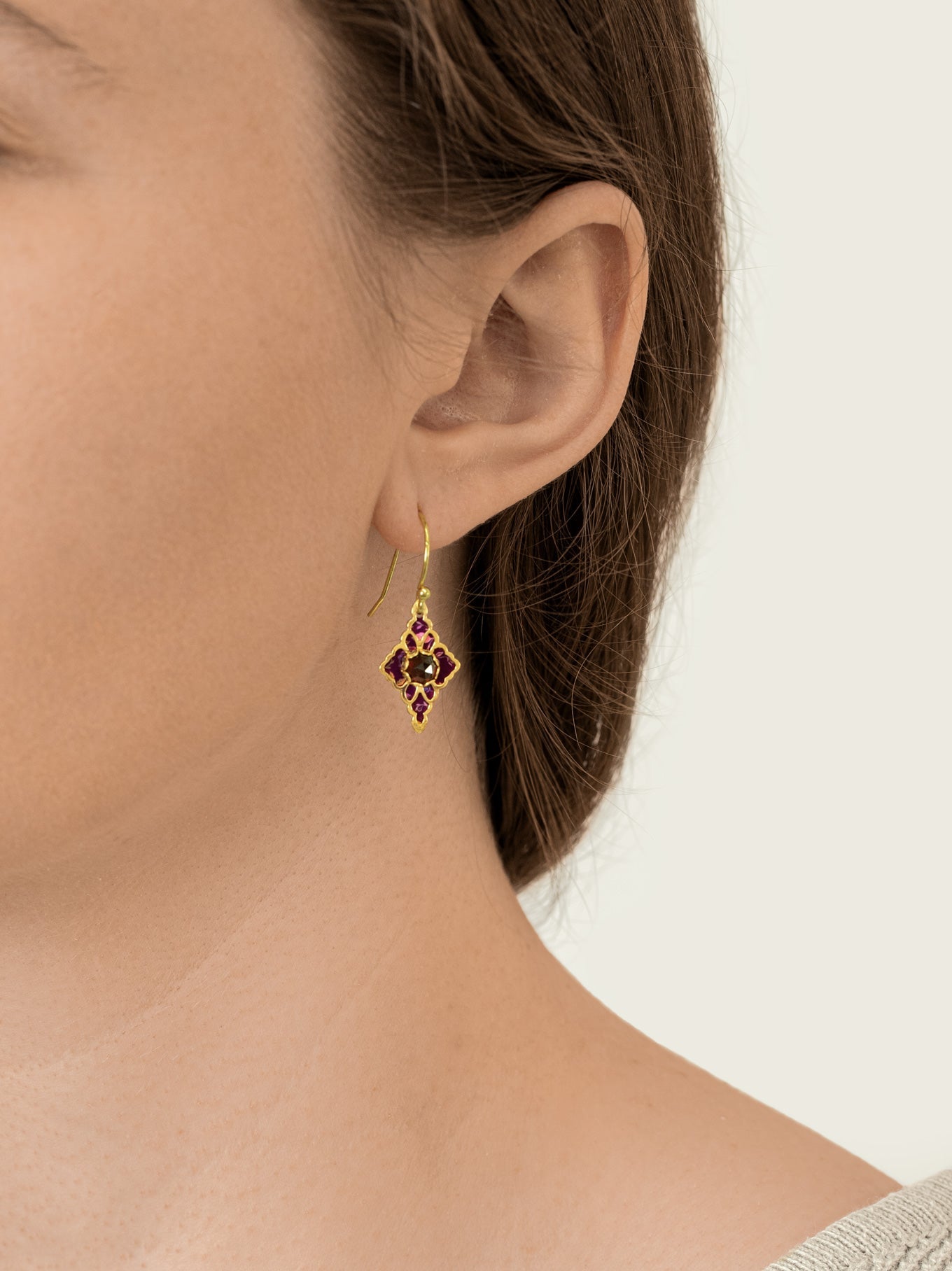 Esme Earrings - Garnet with floral niobium filigree, artisan-crafted Women's Jewelry HCO Fredericksburg
