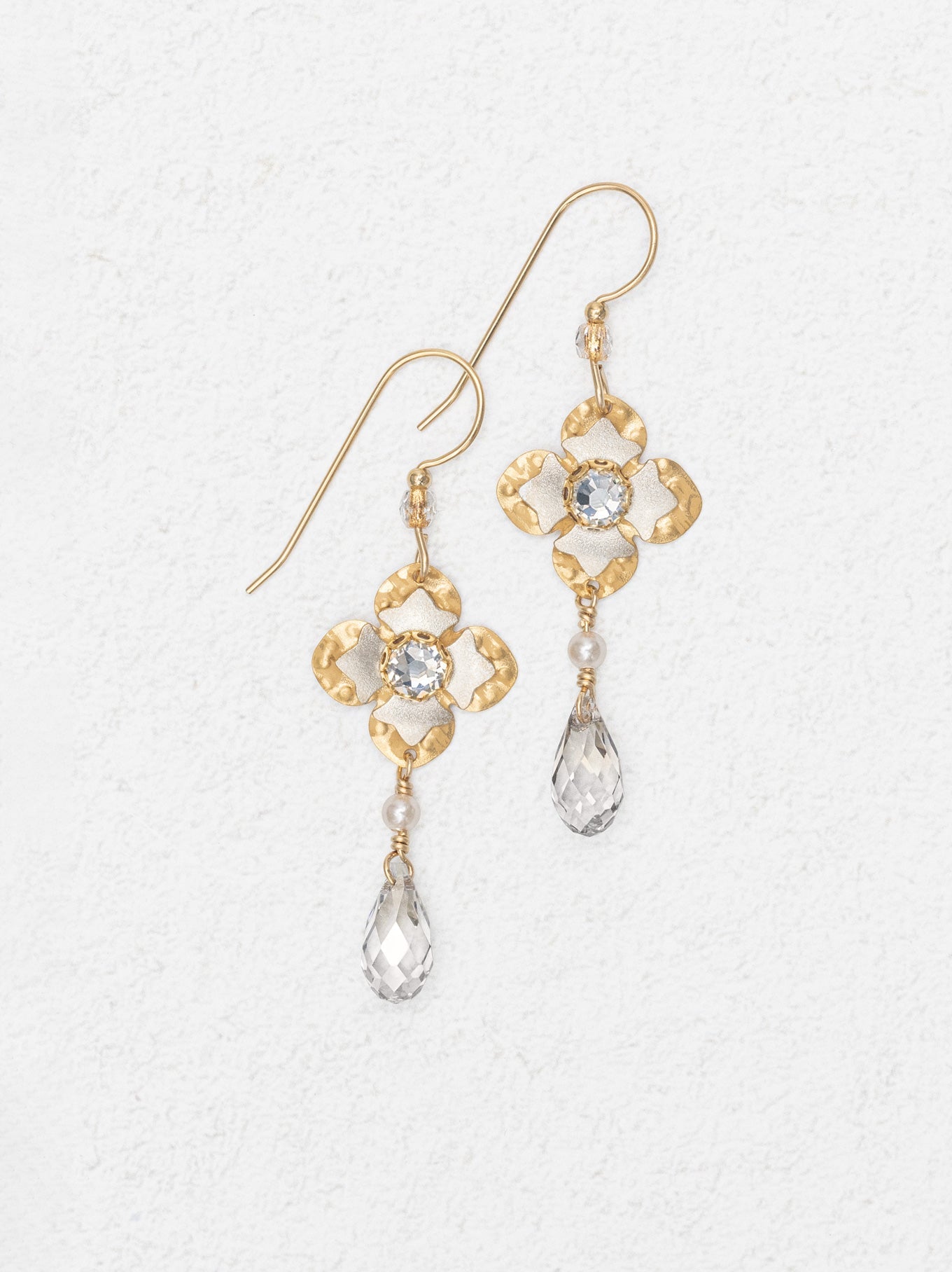Octavia Earrings - Gold/Silver floral with crystal and pearl drop by HOLLY YASHI Women's Jewelry HCO