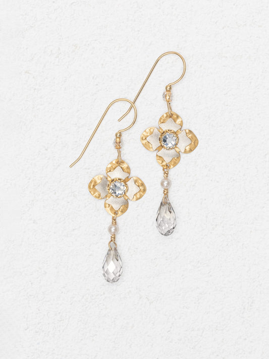Octavia Earrings - Gold/Silver floral with crystal and pearl drop by HOLLY YASHI Women's Jewelry HCO