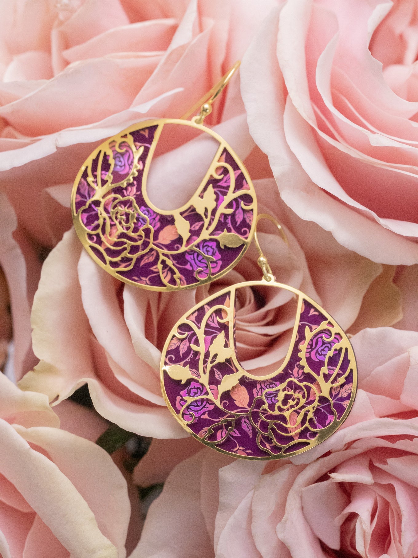 Climbing Rose Earrings - Vintage Burgandy with floral pattern by HOLLY YASHI Women's Jewelry HCO