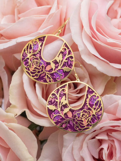 Climbing Rose Earrings - Vintage Burgandy with floral pattern by HOLLY YASHI Women's Jewelry HCO