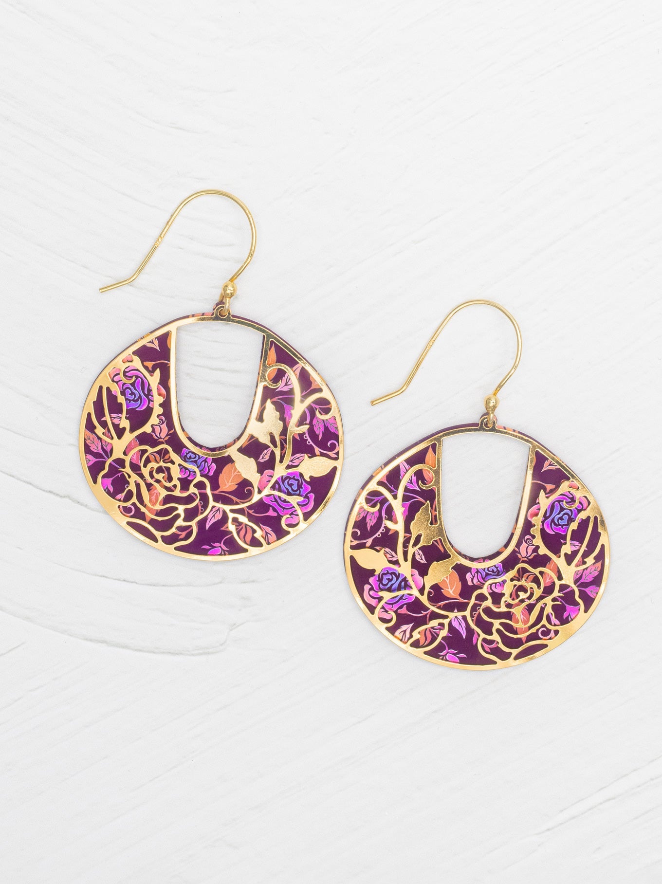 Climbing Rose Earrings - Vintage Burgandy floral niobium filigree, artisan-crafted Women's Jewelry HCO