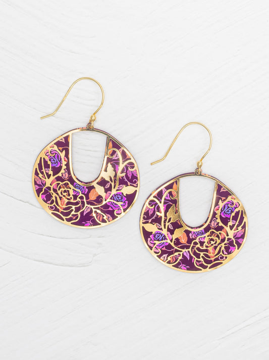 Climbing Rose Earrings - Vintage Burgandy floral niobium filigree, artisan-crafted Women's Jewelry HCO