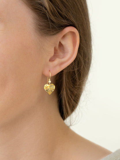 Buddin Heart Earrings - Gold floral design with pearl drop by HOLLY YASHI Women's Jewelry HCO