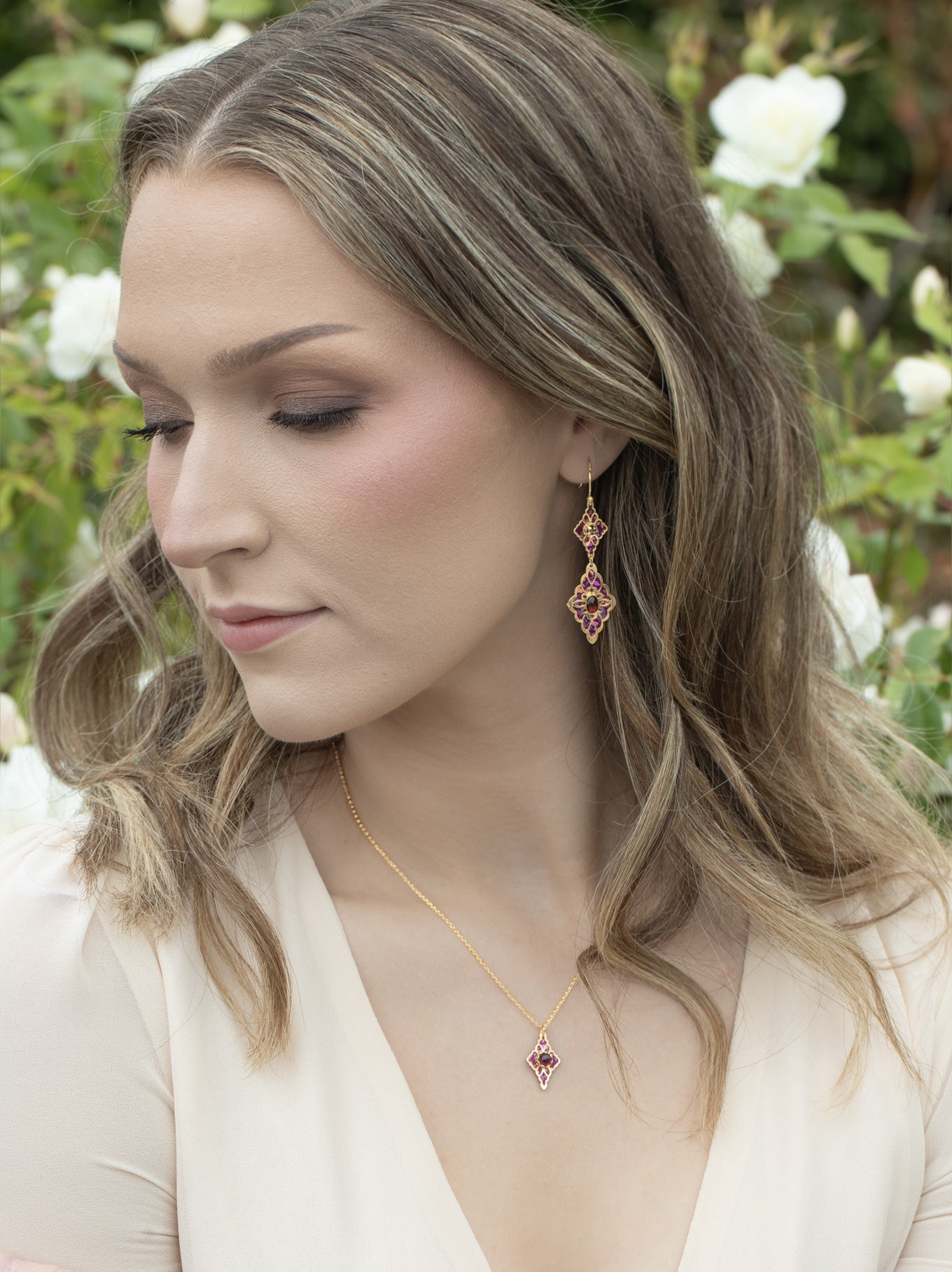 Esmeralda Earrings - Garnet by HOLLY YASHI, floral niobium, Women's Jewelry HCO Fredericksburg