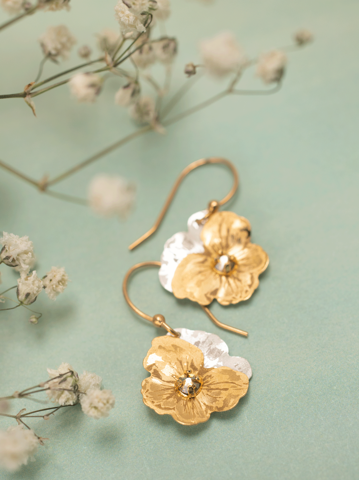 Garden Pansy Drop Earrings - Champagne floral design by HOLLY YASHI, Women's Jewelry HCO
