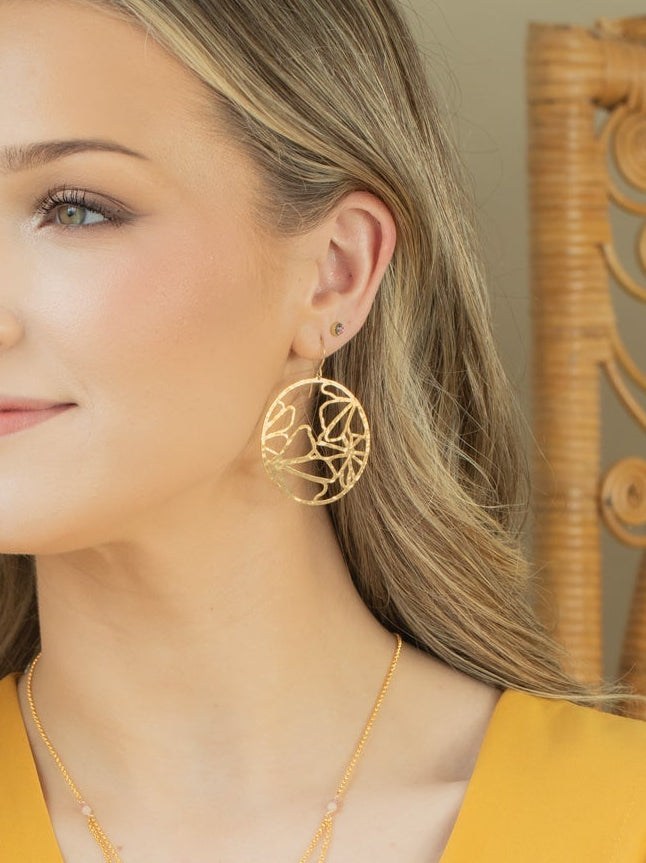 Goldie Earrings - gold-tone floral openwork hoop, artisan-crafted, Women's Jewelry HCO, HOLLY YASHI