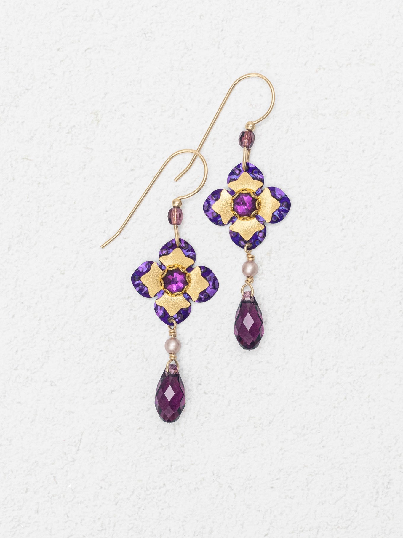 Octavia Earrings - Royal Purple floral design with crystal and pearl drop by HOLLY YASHI HCO