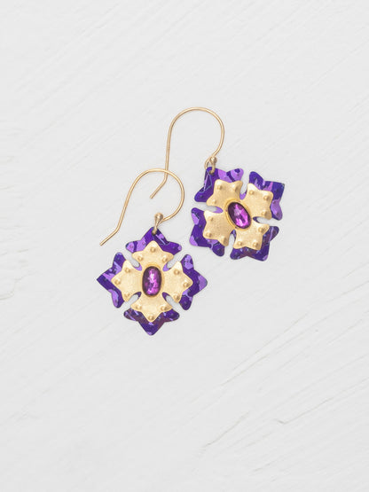 Elizabeth Medallion Earrings - Royal Purple with gold niobium crosses and crystal by HOLLY YASHI, Women's Jewelry HCO