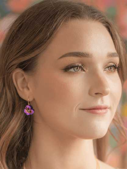 Garden Pansy Drop Earrings - Sparkling Fuchsia floral design by HOLLY YASHI, Women's Jewelry HCO