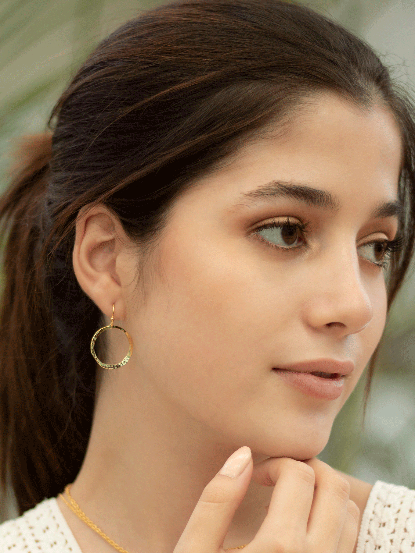 Connie Petite Hoop Earrings - Gold hammered 18K gold-plated hoops by HOLLY YASHI at HCO