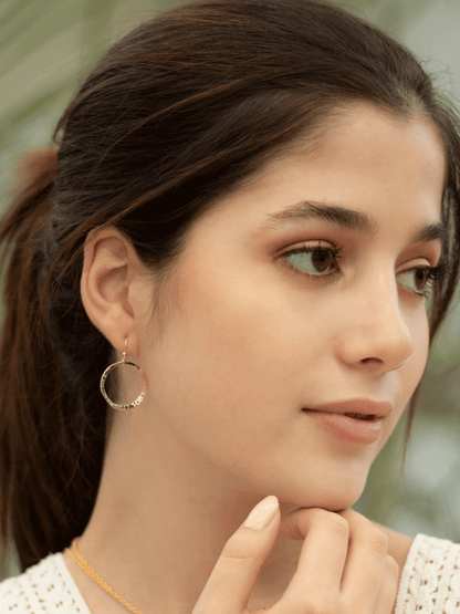 Connie Petite Hoop Earrings - Gold hammered 18K gold-plated hoops by HOLLY YASHI at HCO