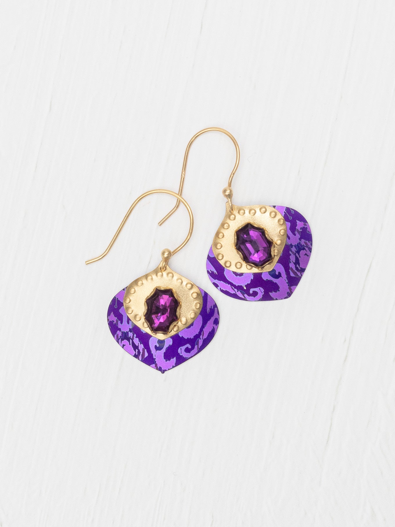 Arabella Earrings - Royal Purple with hammered gold and jewel-tone detail by HOLLY YASHI Women's Jewelry HCO