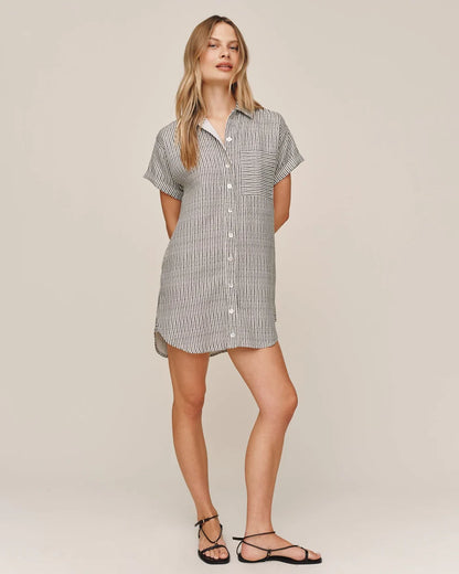 Roll Sleeve Pocket Shirt Dress - Hatch Stripe