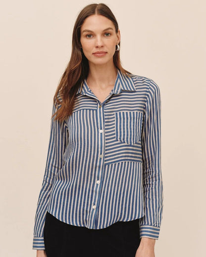 Seamed Button Down - Vintage Navy Stripe