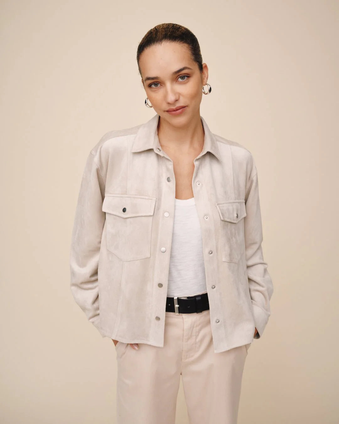 Seamed Pocket Shacket - Panna Cotta