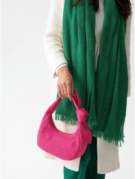 Belle Scarf in vibrant green with raw tufted hem and subtle lurex thread from SHIRALEAH boutique