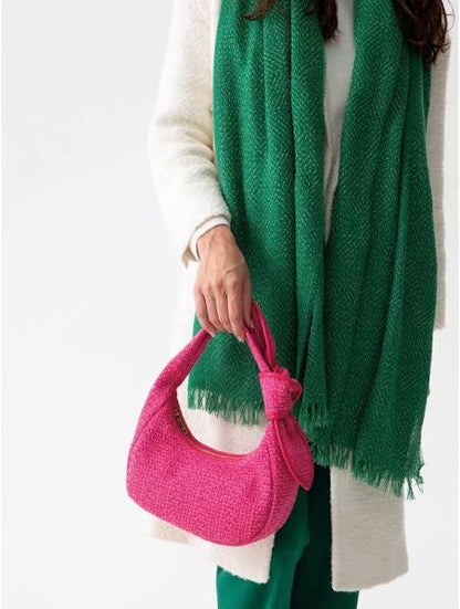 Belle Scarf in vibrant green with raw tufted hem and subtle lurex thread from SHIRALEAH boutique