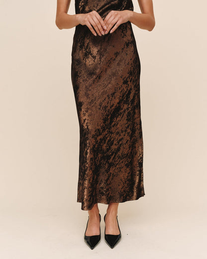 Side Slit Bias Maxi Skirt - Bronze Shimmer