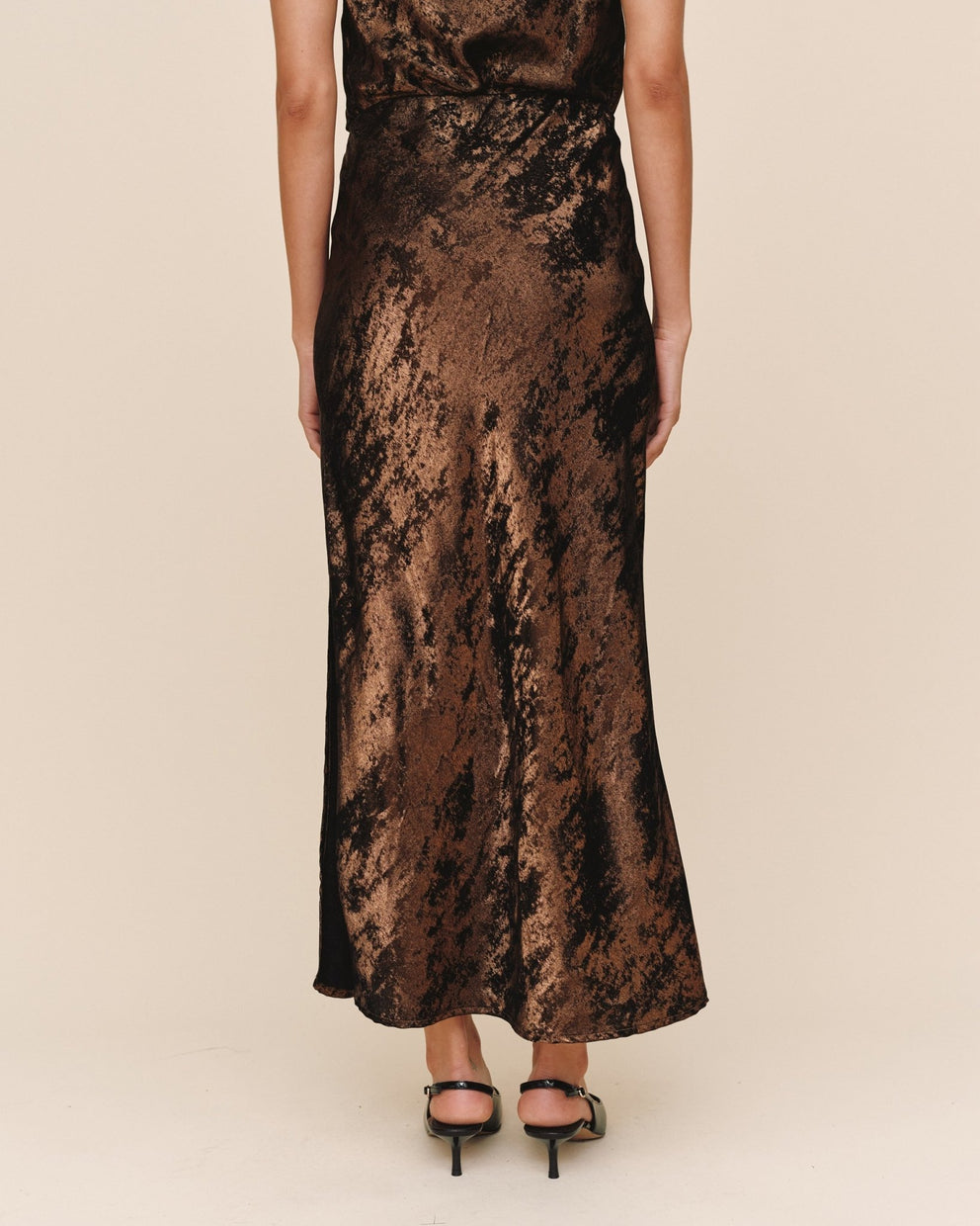 Side Slit Bias Maxi Skirt - Bronze Shimmer