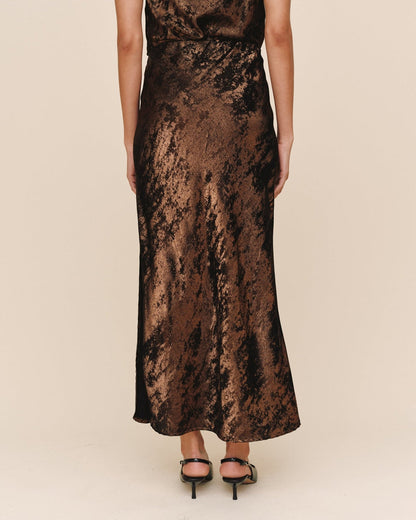 Side Slit Bias Maxi Skirt - Bronze Shimmer