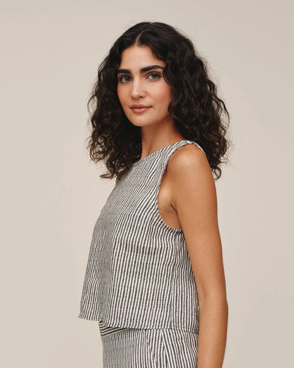 Sleeveless Boat Neck Split Back - Hatch Stripe
