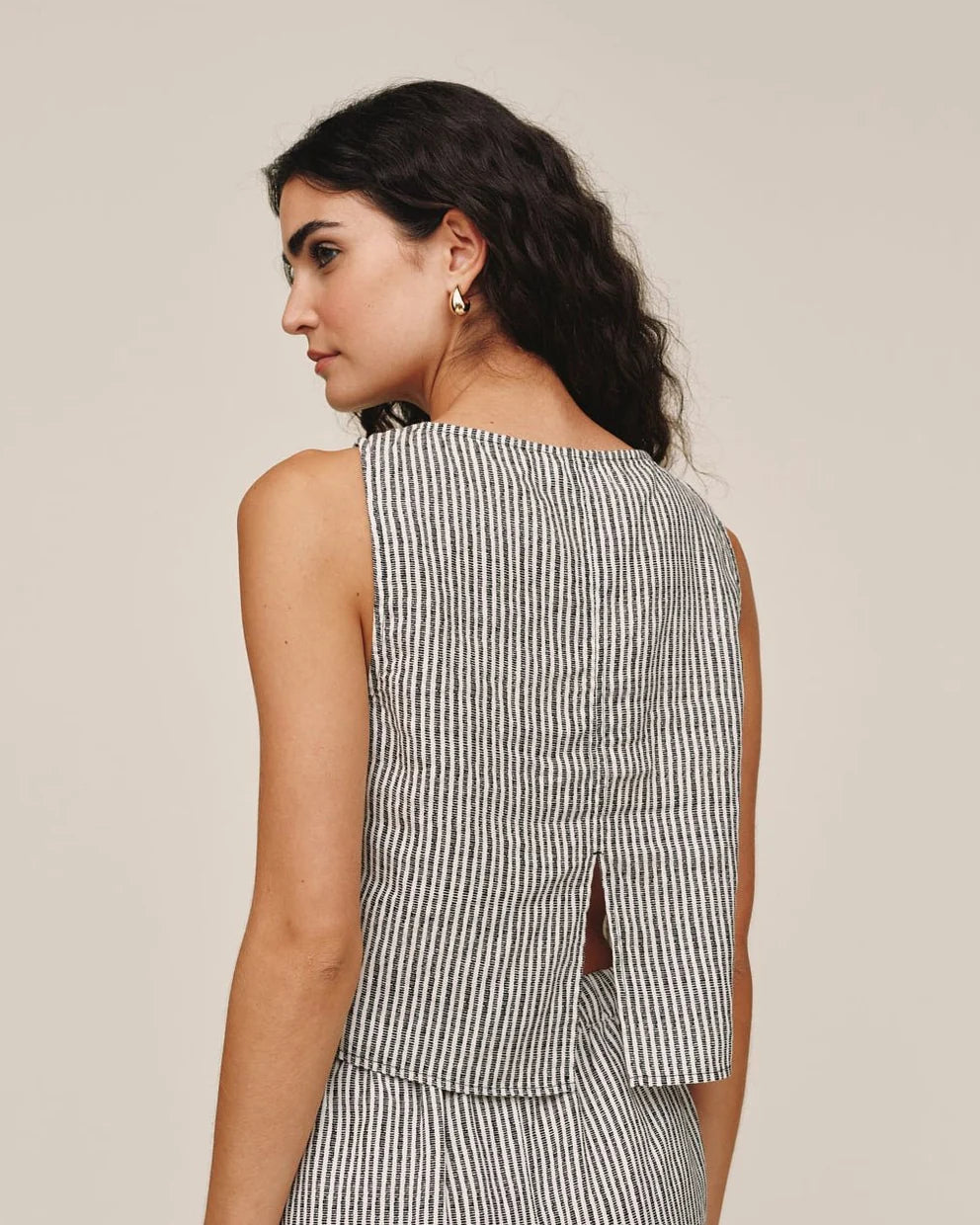 Sleeveless Boat Neck Split Back - Hatch Stripe