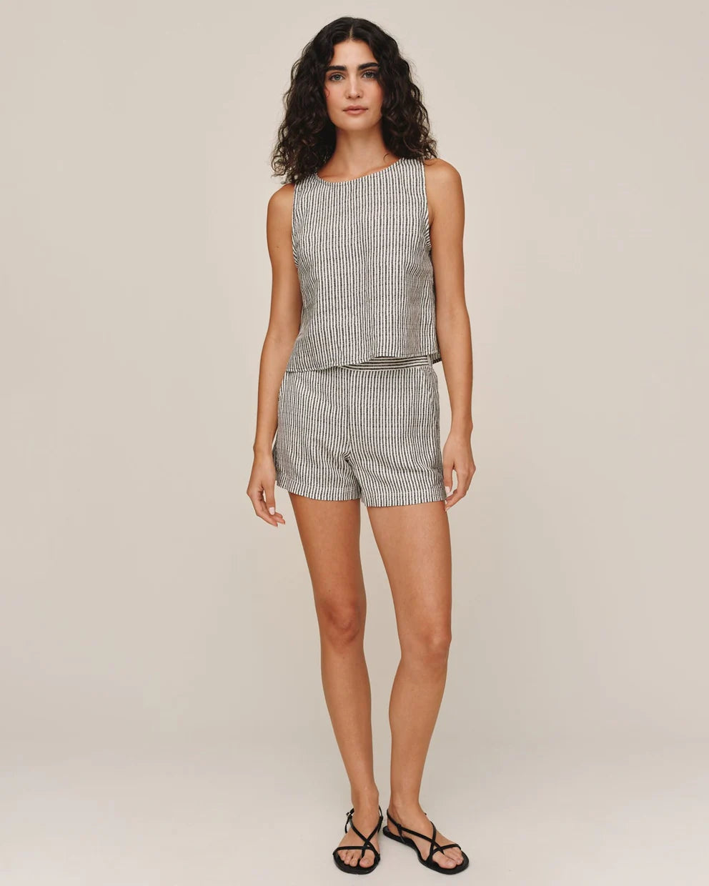 Sleeveless Boat Neck Split Back - Hatch Stripe