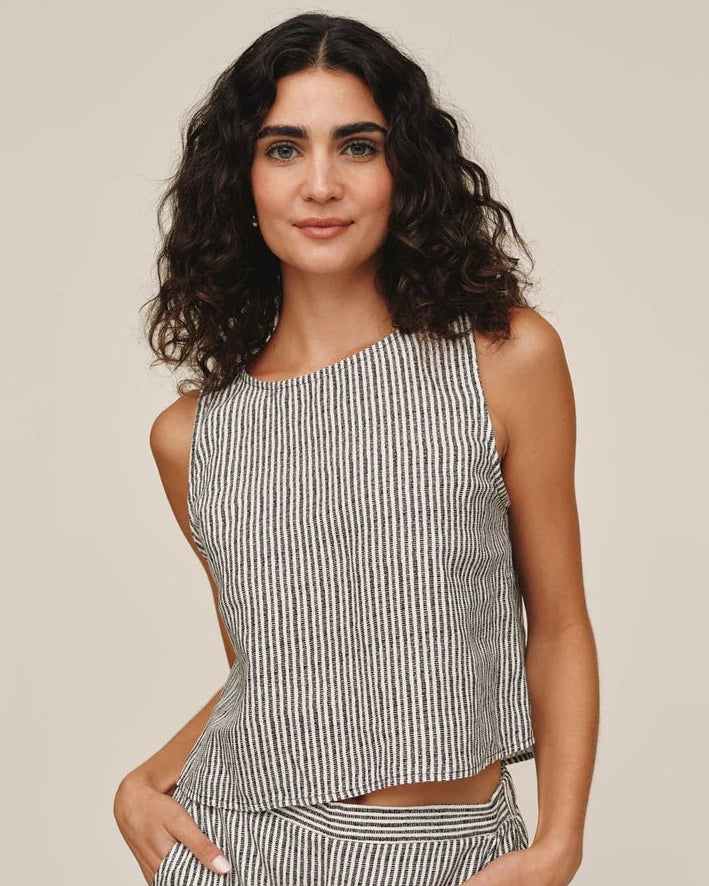 Sleeveless Boat Neck Split Back - Hatch Stripe