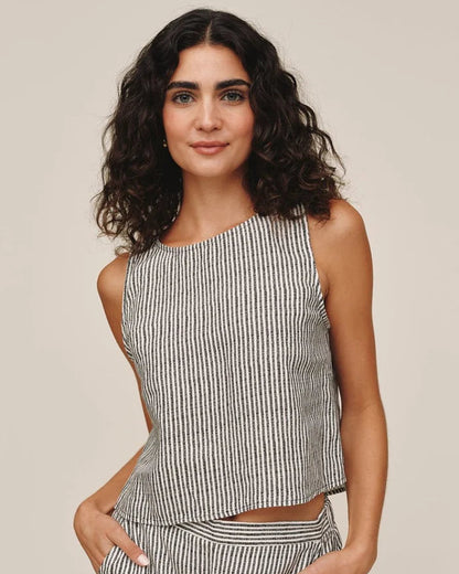Sleeveless Boat Neck Split Back - Hatch Stripe