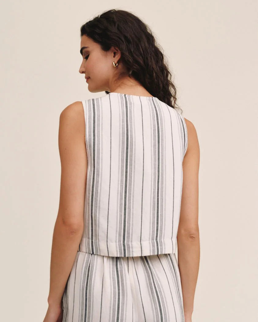 Sleeveless Button Front Top - Boardwalk Stripe with beige and black stripes, Bella Dahl, Hill Country style