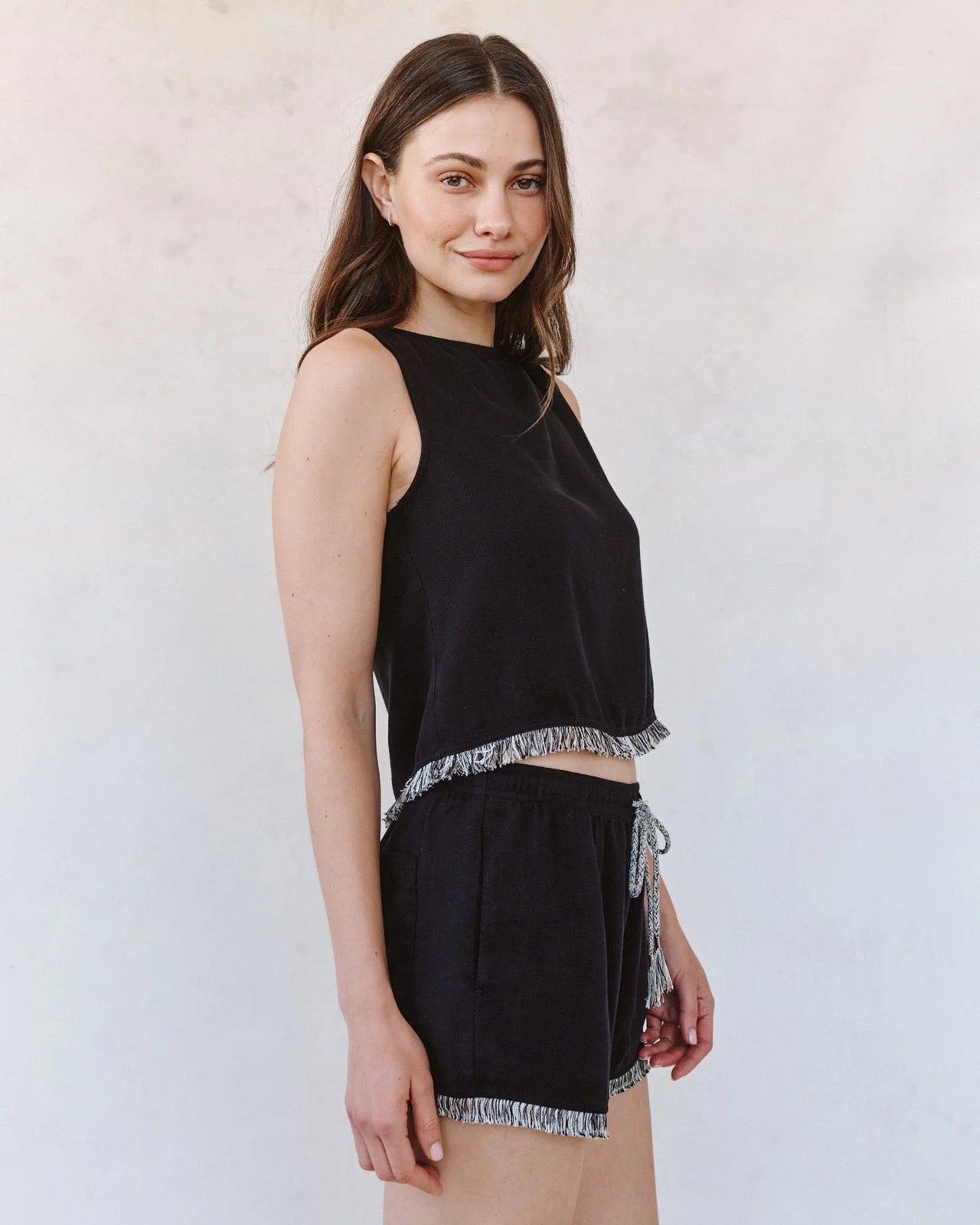 Sleeveless Fray Trim - Black tank with frayed edges by BELLA DAHL in Women’s shirts HCO collection