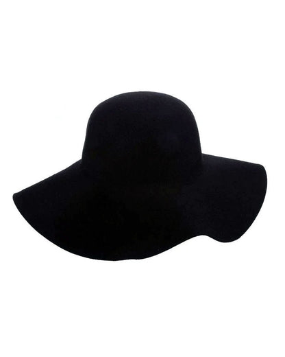 Wool Felt Big Brim black hat with round crown and wide floppy brim, curated Fredericksburg TX boutique