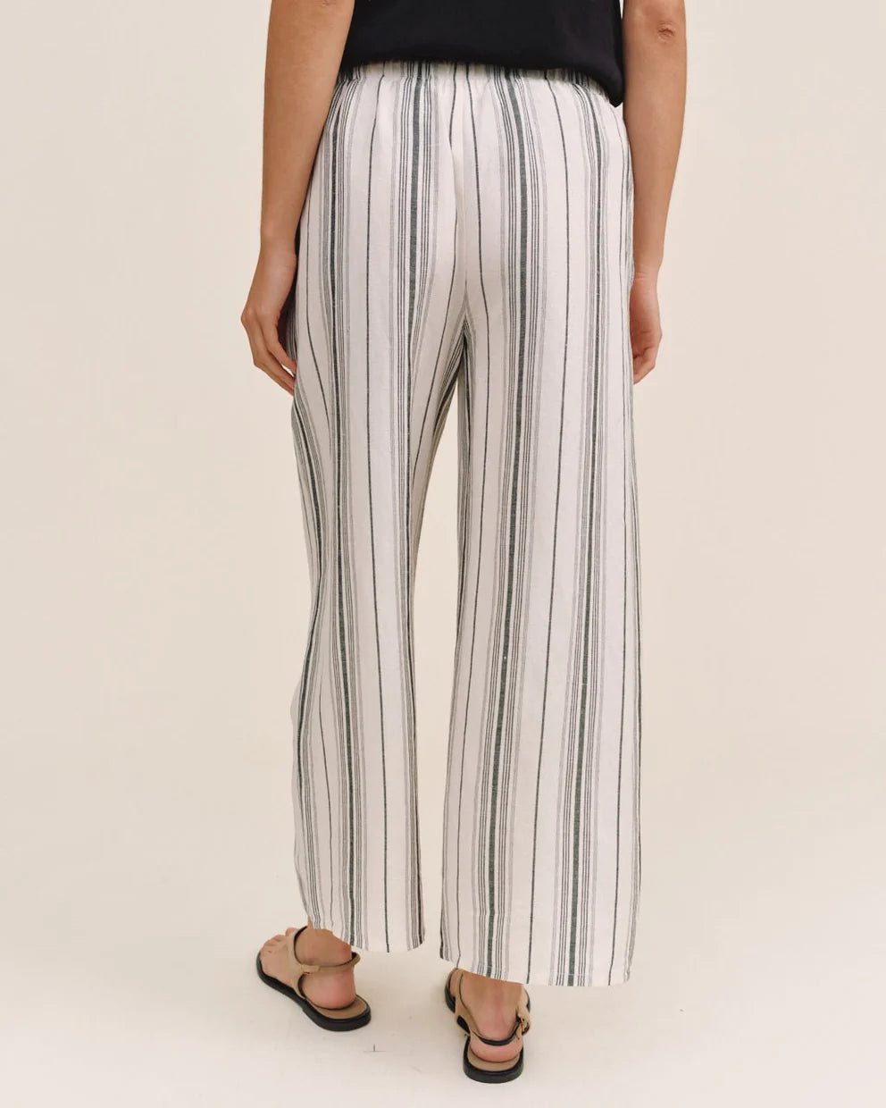 Tassel Cord Drawstring Crop - Boardwalk Stripe wide pants in black, ivory, beige by BELLA DAHL