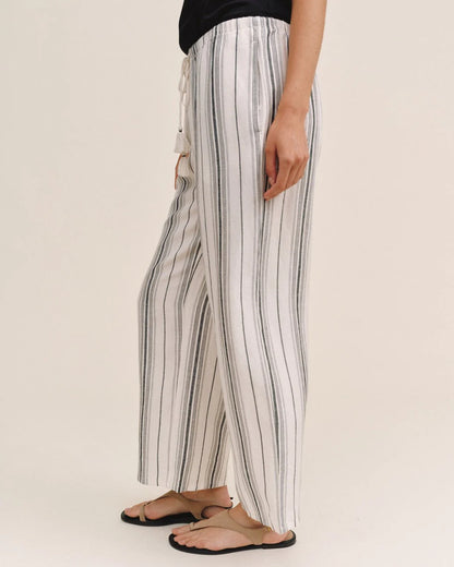 Tassel Cord Drawstring Crop - Boardwalk Stripe wide pants in black, ivory, beige by BELLA DAHL