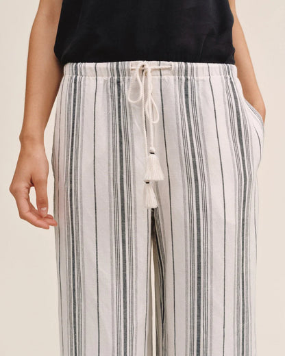 Tassel Cord Drawstring Crop - Boardwalk Stripe wide pants in black, ivory, beige by BELLA DAHL