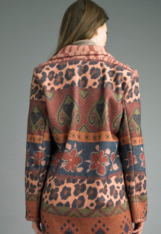 Printed Jacket with animal, geometric, and floral patterns, durable polyester fabric by TEMPO PARIS