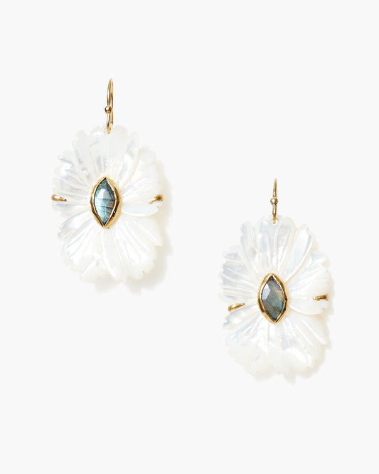 Eg-5777 hand carved mother-of-pearl flower earrings with labradorite, CHAN LUU Women's Jewelry HCO