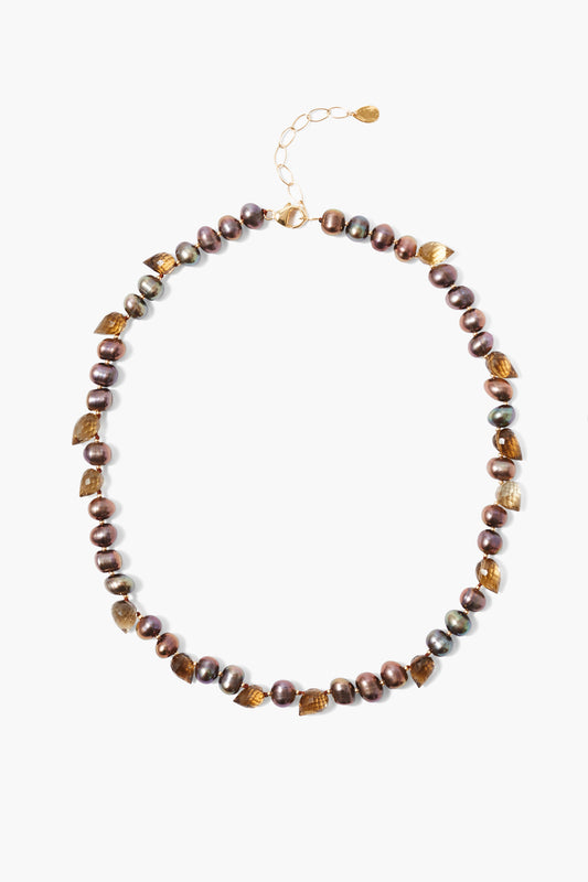 Taupe Pearl With Whiskey Briolette Necklace featuring gold clasp by CHAN LUU, Women's Jewelry HCO