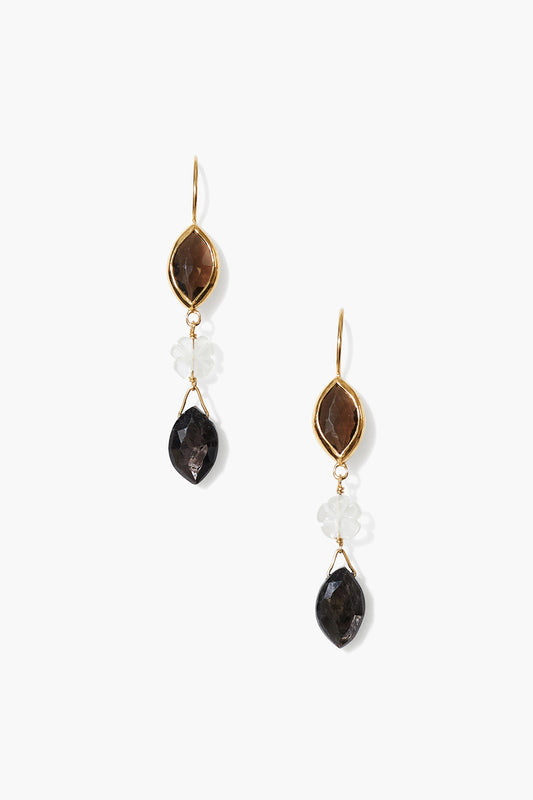 18K Gp Ss Bezel Wrapped Stone French Hook Earring with smokey quartz and flower, Chan Luu Women's Jewelry HCO