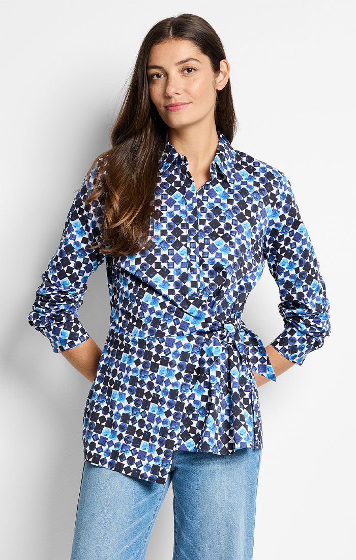 Blue Baubles Side Tie Shirt