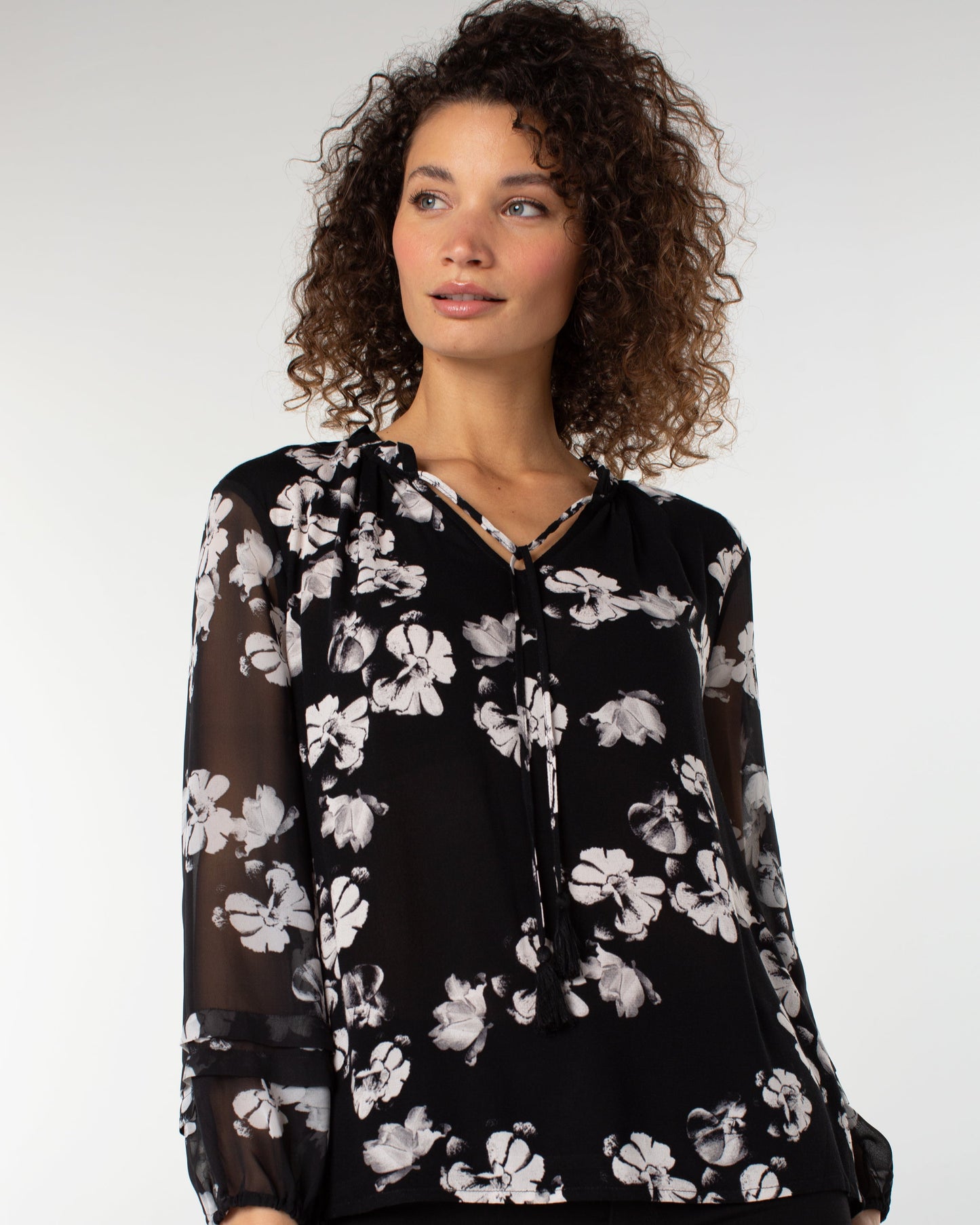 Long Slv Popover Shirred Woven Blouse